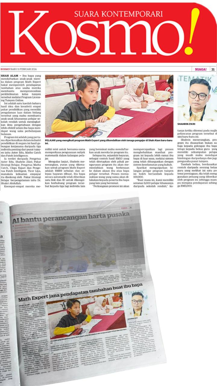 Kosmo! (Keratan Akhbar): Program Licensing Tuisyen Online Jana Pendapatan Tambahan